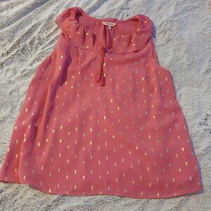 Juicy Couture Women's Pink Gold Ruffled Neck Sleeveless Top SZ XL EUC